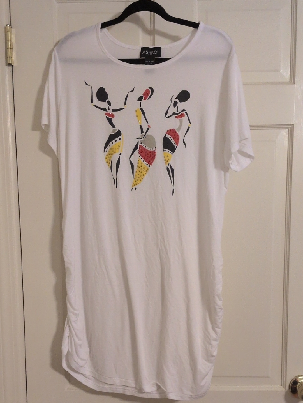 ASHRO White Graphic Mini Dress with Red & Yellow Accents